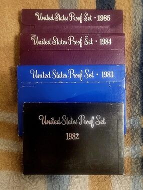1982 1983 1984 1985 S US Mint Proof Set Lot of 4 OGP Blue Purple Black Box